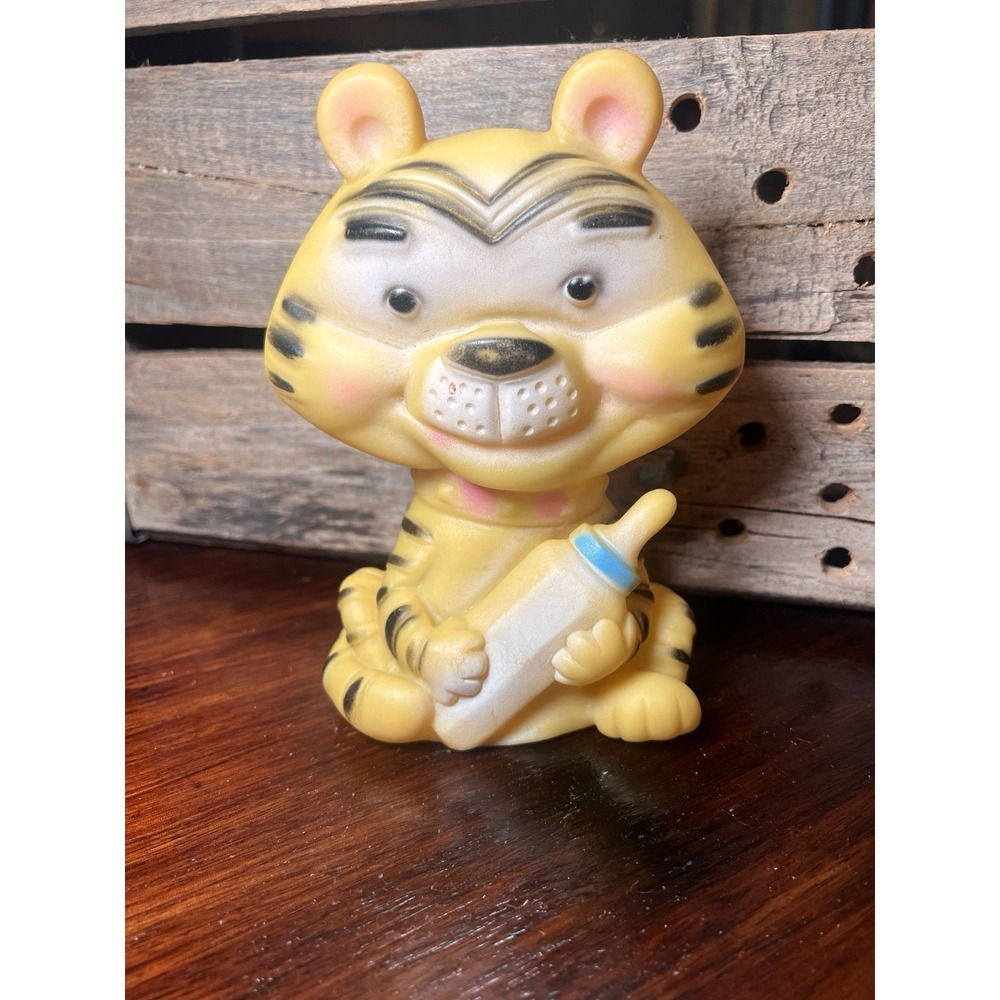Vintage 1960's Rubber Squeaky Toy Alan Jay Clarolyte Tiger w/Bottle 7.25"